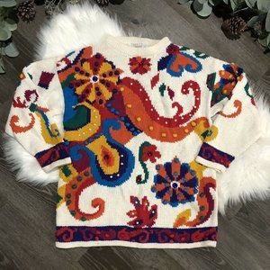 Vintage The Limited Sweater 90s Hand Knit Colorful